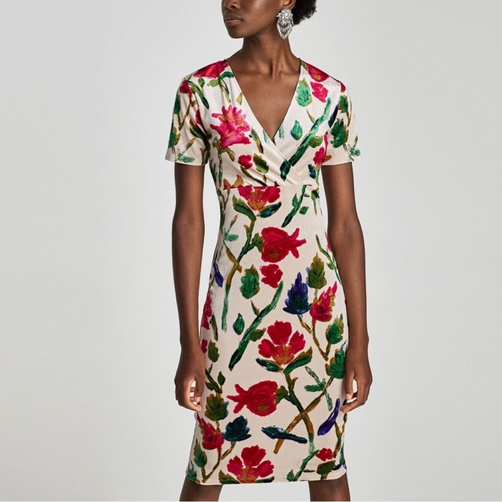 Zara velvet floral dresss, autumn winter 17/18.